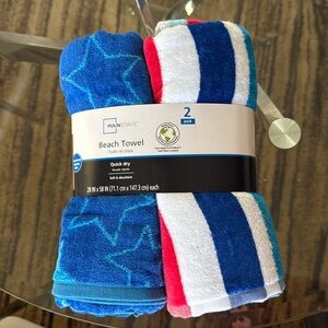 Mainstays Cotton Blend 2 Pack Americana Stars & Stripes Beach Towels, 28" x 58"
